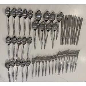 47 Piece Set Regent Cutlery Stainless Japan Flatware Textured Leaf Setting for 8